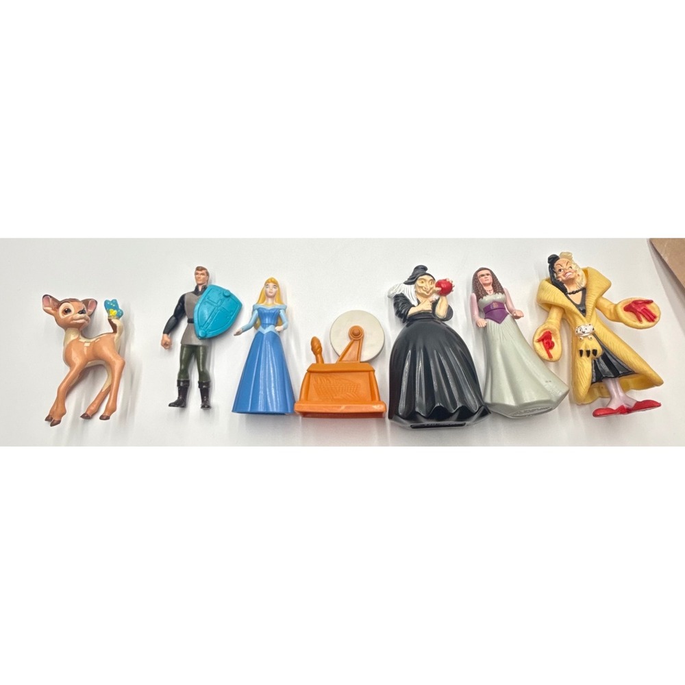 Vintage Disney PVC Figurines Lot Bambi Cruella Aurora Prince Phillip Old Hag 7pc